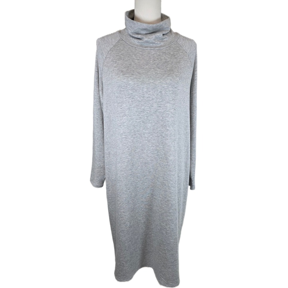 Eileen Fisher Heather Grey Funnel Neck Raglan Long Sleeve Shift Dress